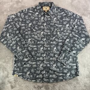 Western Aloha Men's Pearl Snap XXL Black Scenic Print Shirt Made USA Big Island